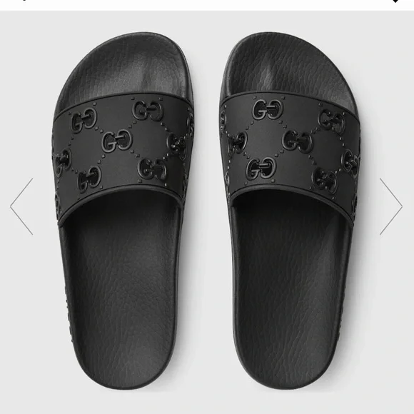 Gucci | Shoes | Womens Gucci Black Rubber Gg Slides Size 4 0  display picture 3